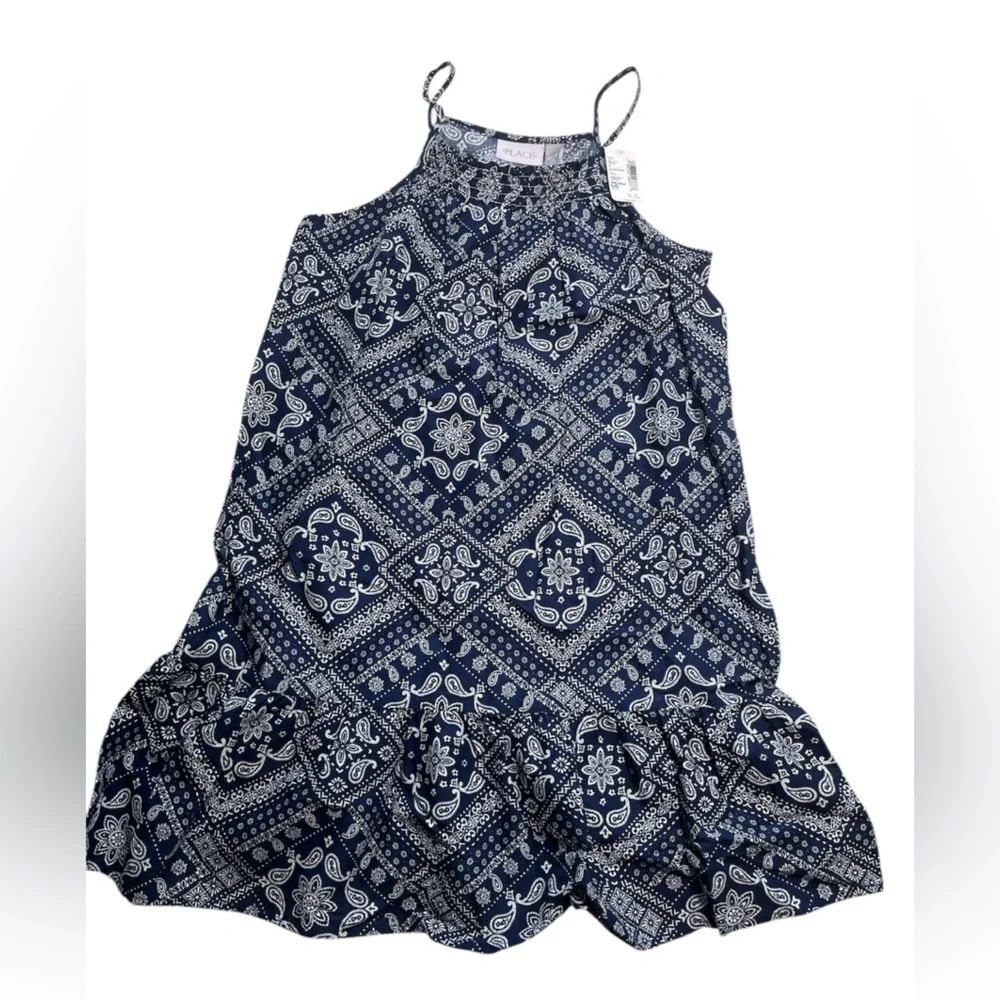 The Children’s Place Blue Bandana Ruffle Dress Girls Size Large NWT - Picture 5 of 9